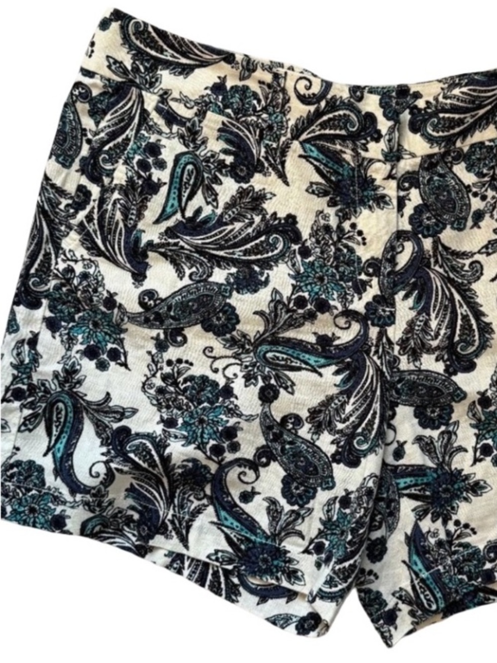 LOFT teal, turquoise, black paisley shorts